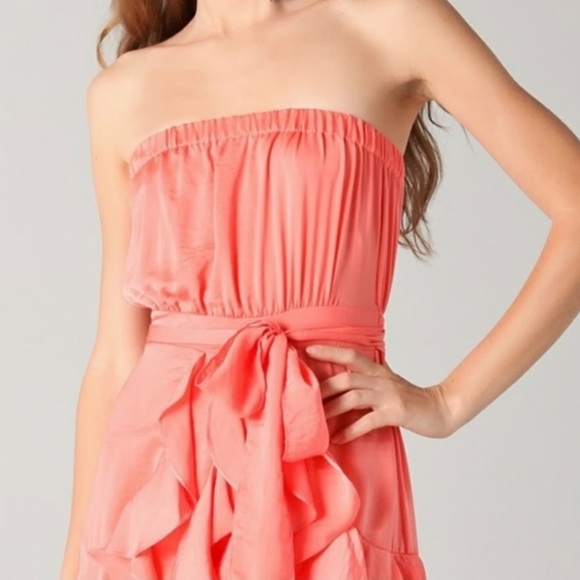 Rebecca Taylor SWIFTIE Cha Cha Ruffle Dress Tiered Strapless Sash Tie Coral Sz 8 - Picture 3 of 16